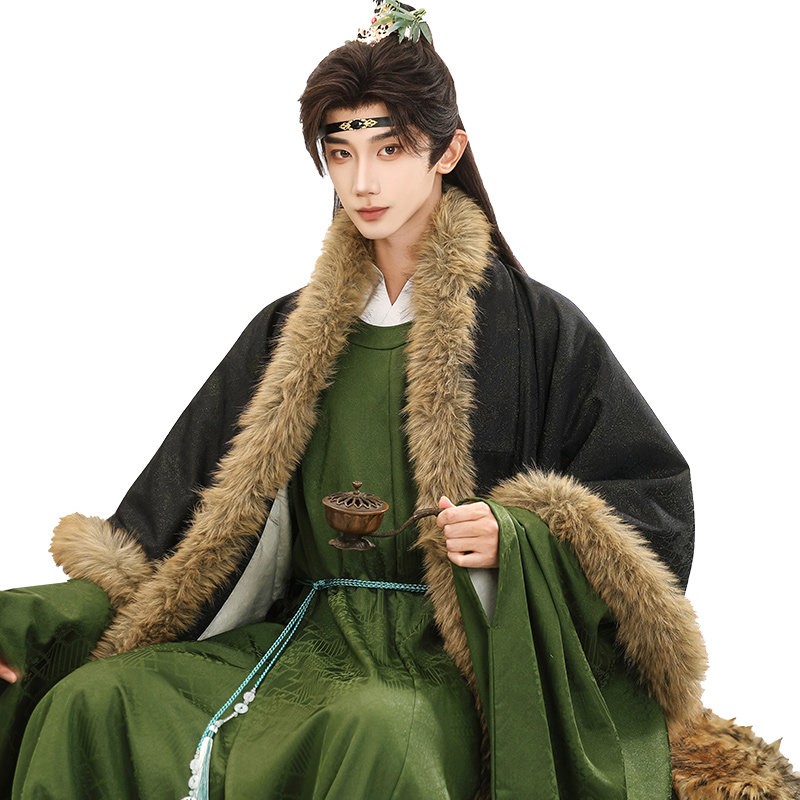 挽纱坊汉服 冬款加绒男款明制圆领袍裘衣—砚秋图片