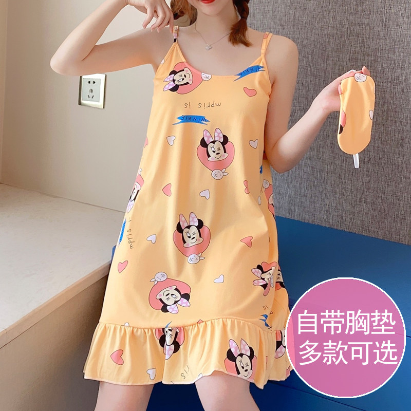 带胸垫吊带睡裙女孩子夏天图片
