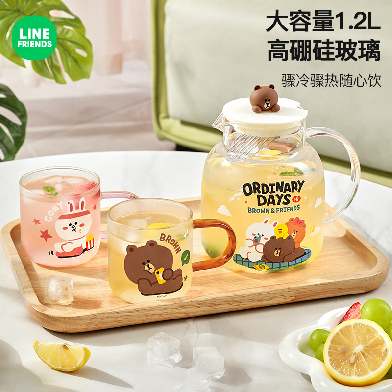 布朗熊卡通玻璃壶家用冷水壶大容量泡茶壶级感玻璃水壶杯子套装
