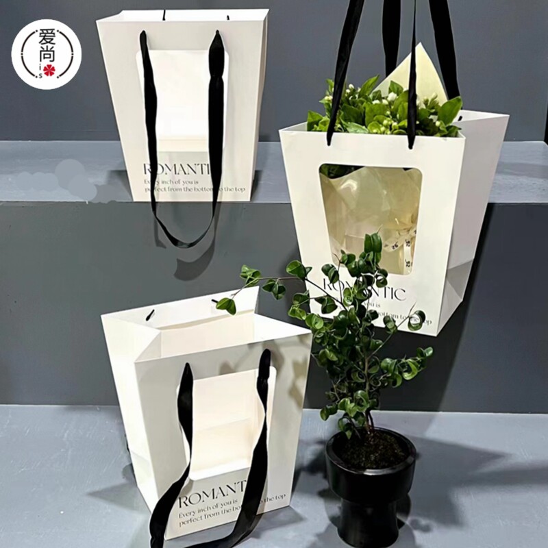 鲜花手提袋梯形透明橱窗手提袋