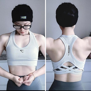 gymshark新款鲨鱼美背固定一体杯运动交叉健身背心高腰三分裤套装