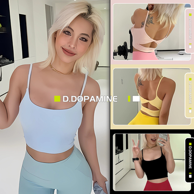 裸感镂空美背蝴蝶纽结瑜伽背心健身上衣普拉提运动内衣女带胸垫