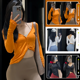 V领修身显瘦速干训练瑜伽服女健身长袖舞蹈服普拉提长袖运动罩衫