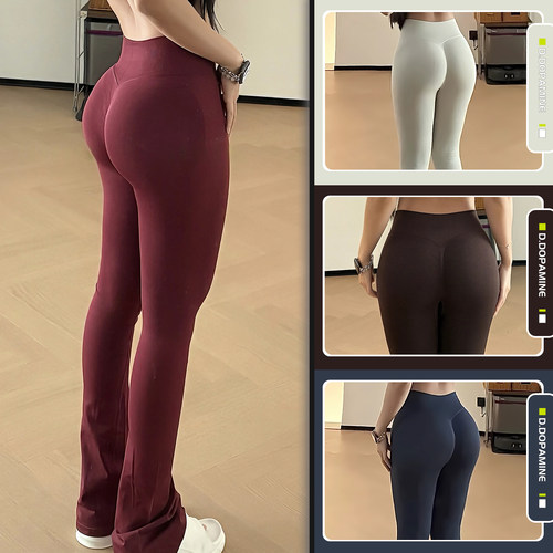 秋季新款中腰提臀收腹瑜伽长裤显瘦修身运动健身裤透气阔脚喇叭裤