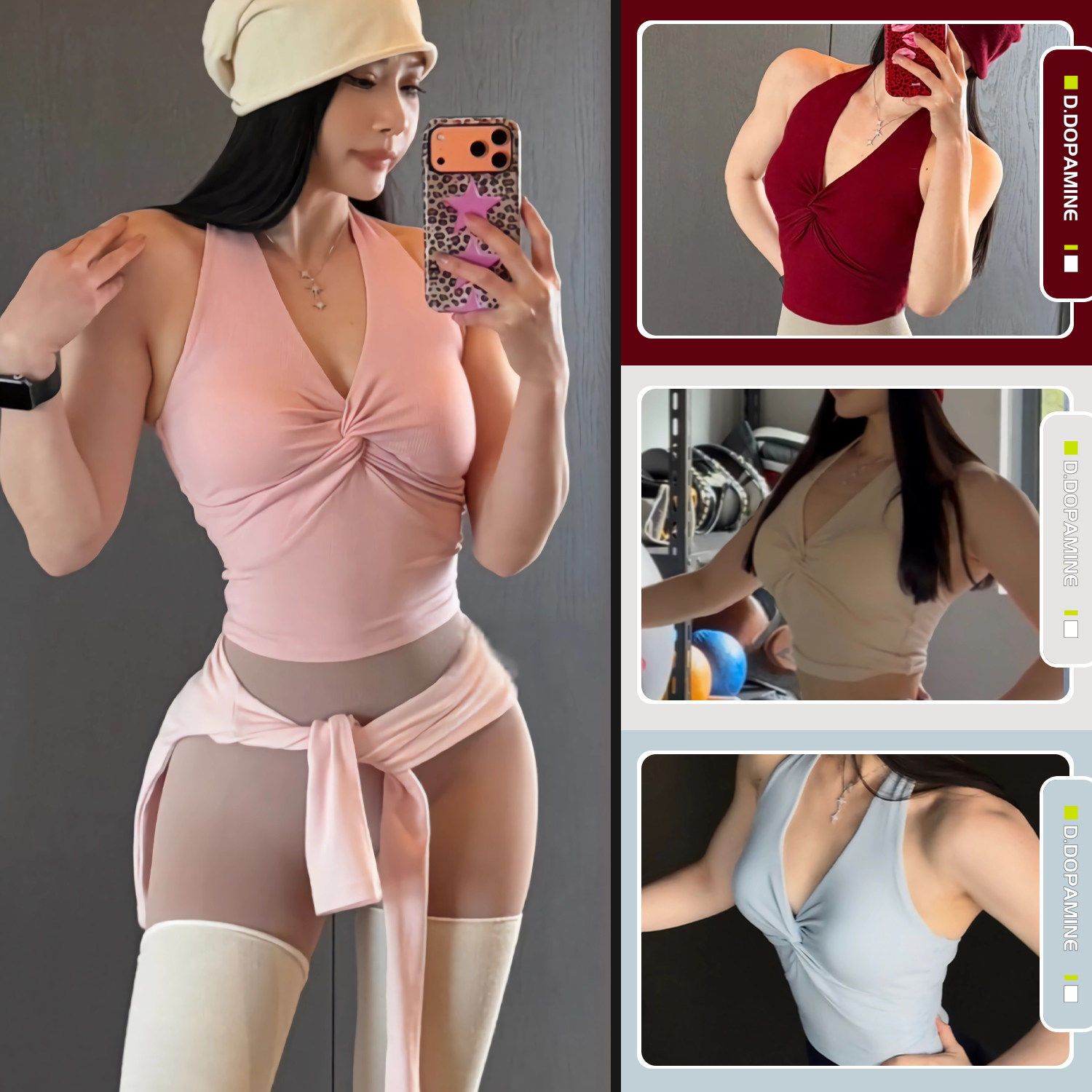 扭结挂脖健身背心显瘦百搭收腰瑜伽服中高强度运动背心带胸垫