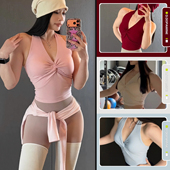 扭结挂脖健身背心显瘦百搭收腰瑜伽服中高强度运动背心带胸垫