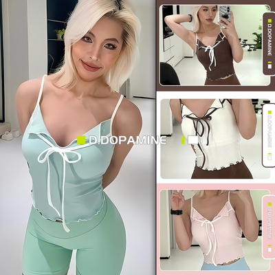 波浪边翻领纯欲风一体杯高强度训练吊带运动内衣健身背心女