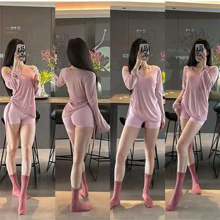 侧开叉宽松休闲外穿搭配秋冬新款运动健身罩衫长袖T恤女瑜伽上衣