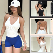 性感Y领交叉显大收腰显瘦瑜伽上衣运动内衣普拉提训练服带胸垫