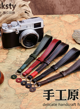 适用微单相机富士X100V XT20 X100FXPRO2 XT30 XT3复古牛皮手腕带