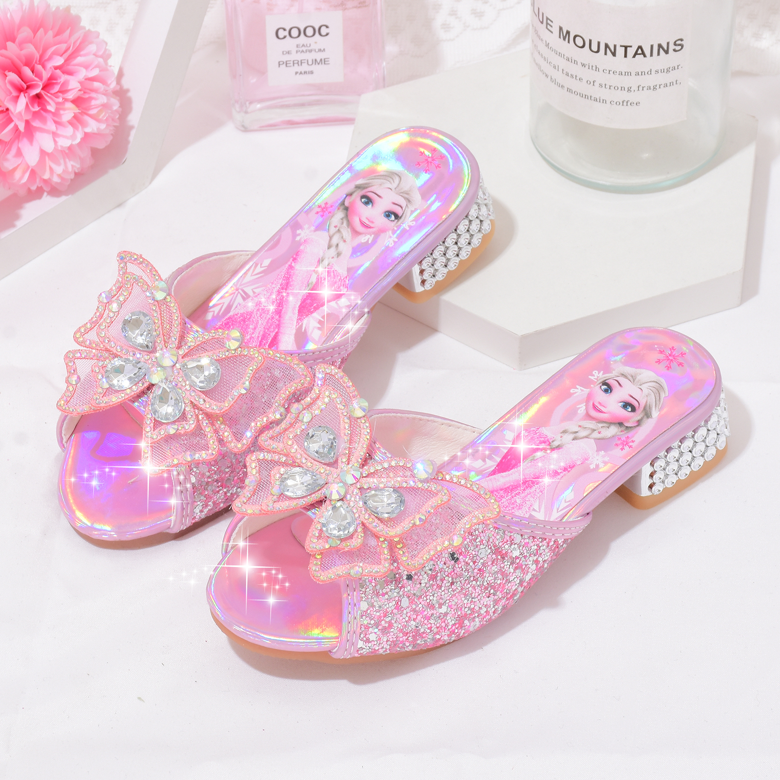 小逗叮高跟女童拖鞋水晶鞋夏季