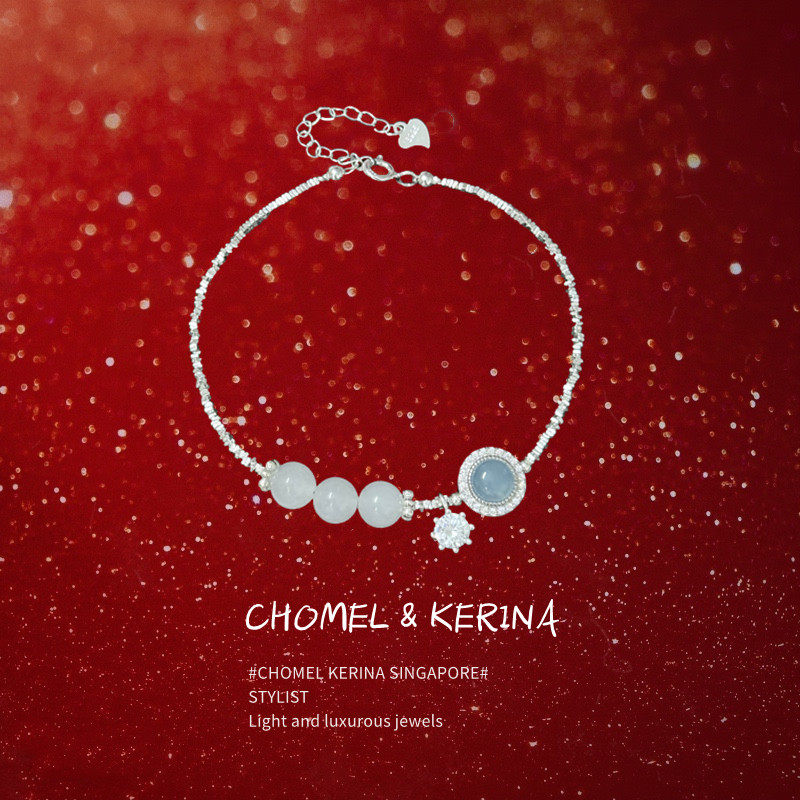 公主の「玉髓海蓝宝」碎银999手链轻奢小众高级感送闺蜜生日礼物