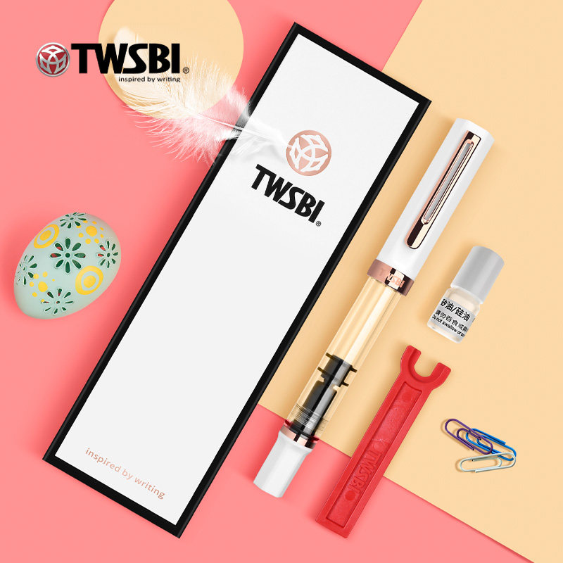 TWSBI三文堂ECO白色玫瑰金活塞吸墨钢笔学生成人练字书法笔专用
