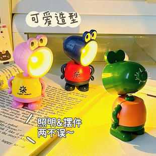 卡通青蛙小夜灯萌萌哒便携迷你桌面摆件宿舍起夜急用灯装纽扣电池