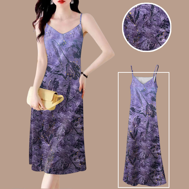 好品捡漏~夏季新款中年妈妈装吊带背心中长裙宽松遮肚连衣裙女