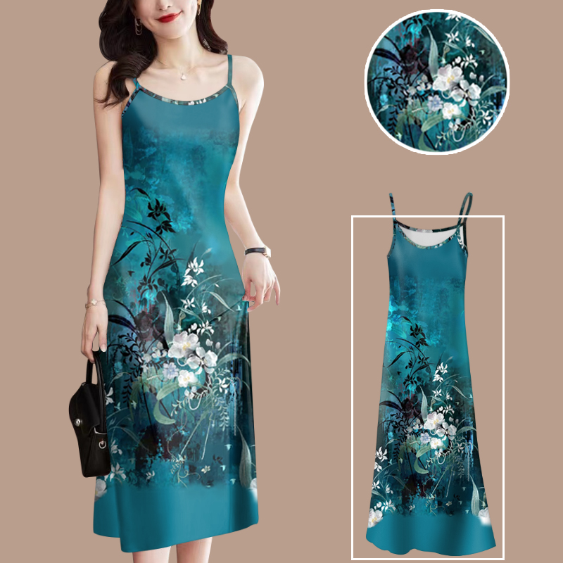 2025新款夏季时尚吊带气质连衣裙中国风宽松显瘦外穿女装吊带裙