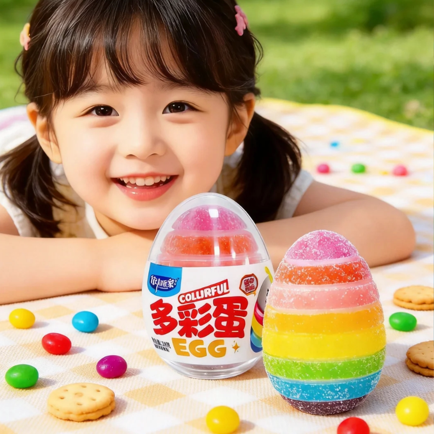 水果味凝胶软糖彩虹蛋水果味软糖六一儿童零食凝胶糖果奇趣蛋多彩