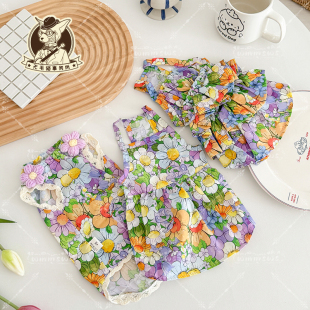 25年夏季 无毛猫德文宠物小猫咪百分百棉印花田园碎花吊带裙连衣裙