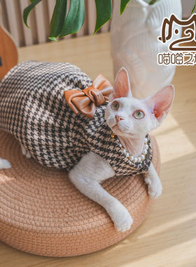 无毛猫秋季加厚毛呢蝴蝶结连衣裙