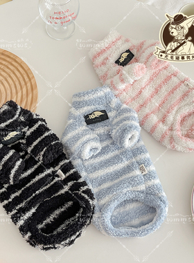 25秋冬无毛猫德文宠物小猫咪保暖加厚加绒柔软云朵绒条纹长袖卫衣