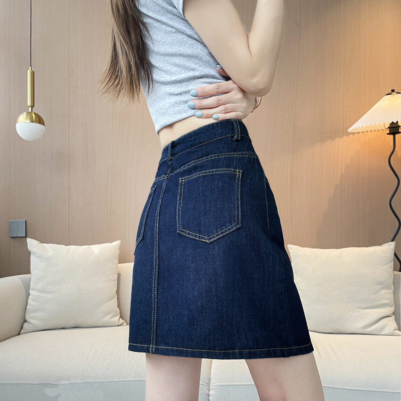 夏季薄款小个子高腰丹宁原色弹力牛仔包臀裙宽松A字显瘦半身短裙