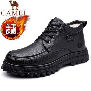 缝线加绒羊毛保暖雪地靴高帮棉鞋 Camel 2025冬季 真皮皮鞋 骆驼男鞋