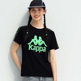 KAPPA卡帕女中性针织运动休闲日常户外居家短袖LOGO串标印花T恤