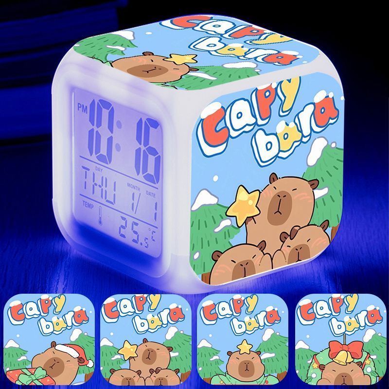 卡皮巴拉闹钟周边带灯发光小夜灯学生电子时钟时尚静音生日礼物