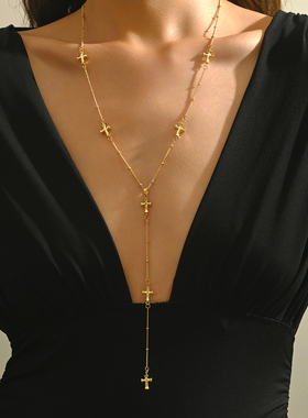 时尚金属十字架Y字形长款项链