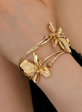 花卉开口手镯优雅双层花朵手链