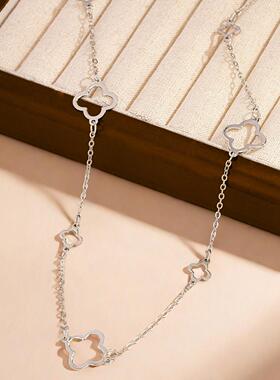 欧美跨境货源简约长款镂空四叶花项链气质时尚幸运草链条颈饰品女