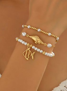 时尚仿异形珍爆闪金色蹦手链