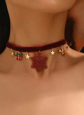 圣诞节绒布雪花星星项圈choker