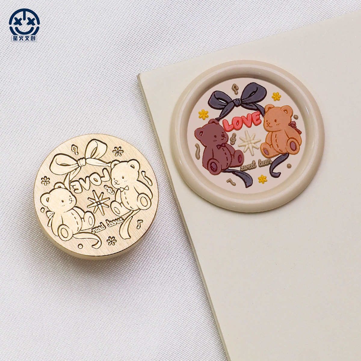可爱小熊蝴蝶结圆形火漆印章头