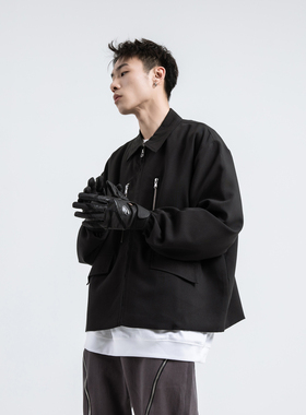 Celia Lab春季黑色双拉链口袋短款夹克宽松cleanfit夹克男VIBE风