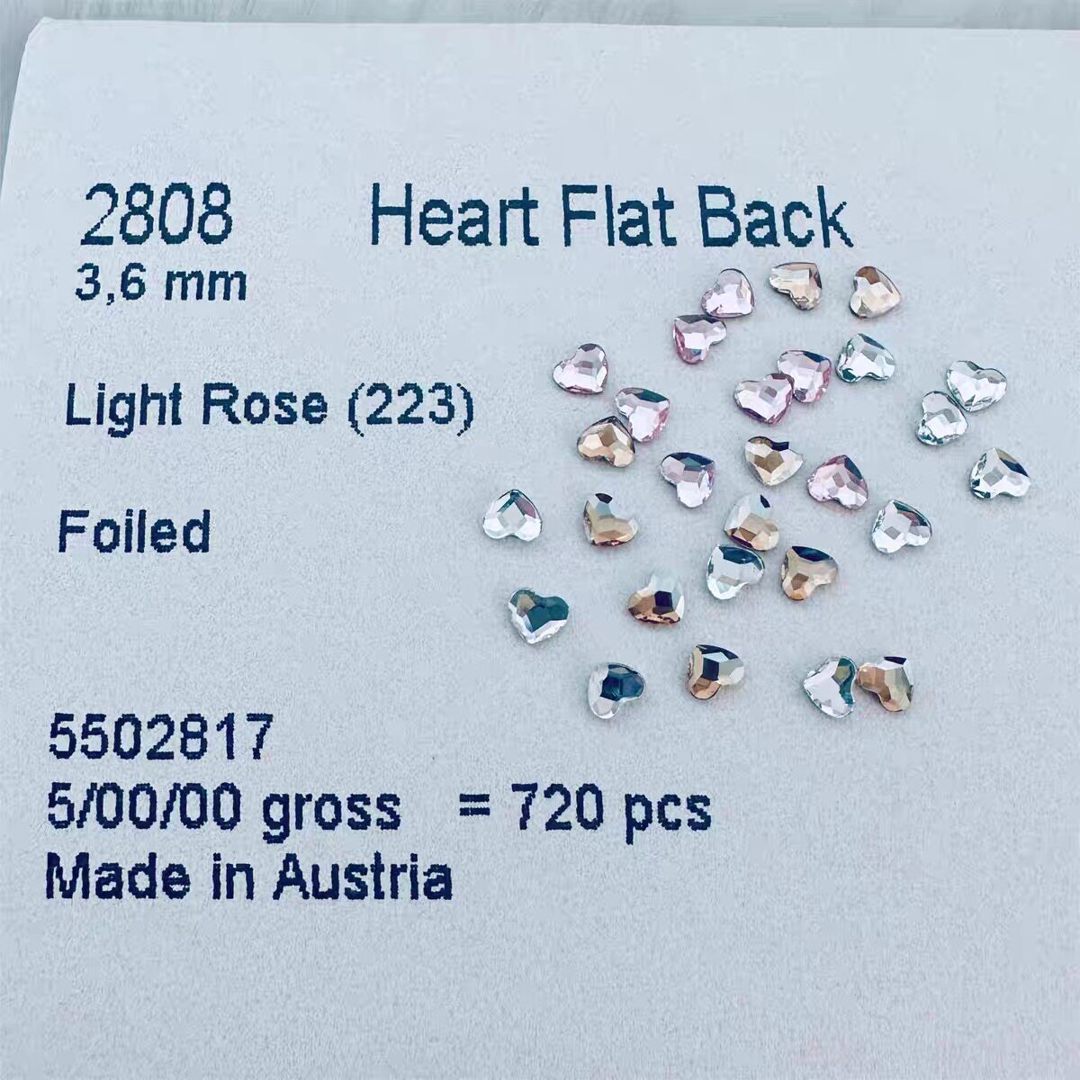 正品华子施华洛世奇2808迷你爱心白粉香槟平底美甲钻奥地利水晶