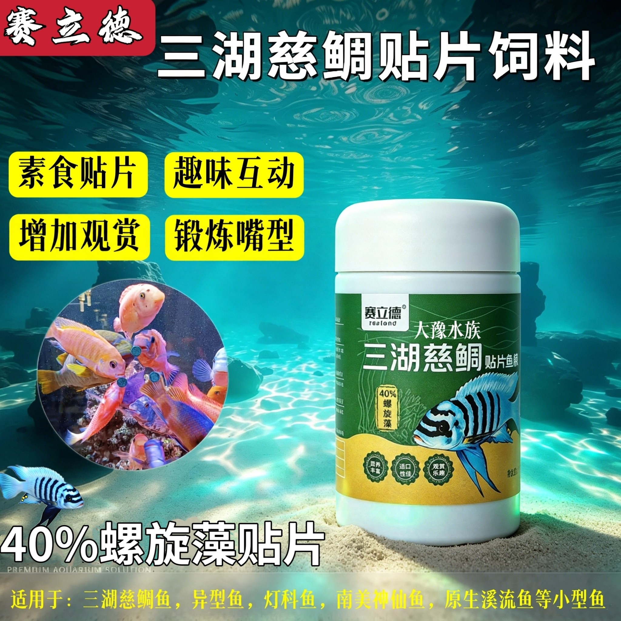 赛立德螺旋藻贴片三湖慈鲷饲料蝴蝶岩栖异型鱼藻类贴片素食鱼粮