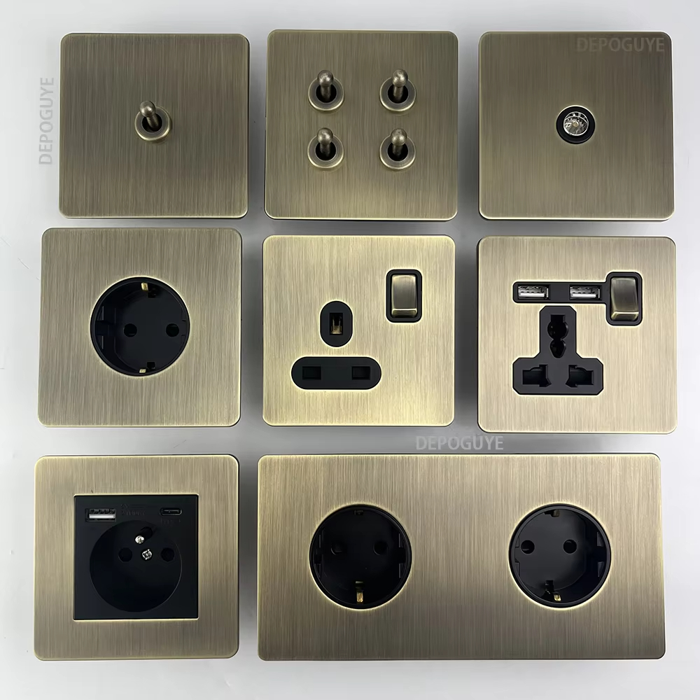 古董黄铜拨杆开关插座面板