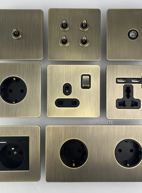 香港马来西亚欧式德式复古黄铜拨杆古董双开关插座面板青铜古金属