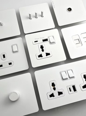 白色香港欧式欧洲德式USB插座复古黄铜拨杆古董双开关插座面板