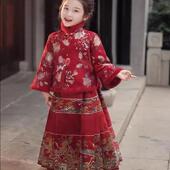 红色过年新年装 女童马面裙套装 加绒加厚唐装 冬款 小女孩拜年服 长袖