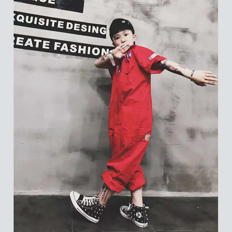 男童连体工装裤2026春季新款中大童连体衣时尚嘻哈夏季儿童连体裤