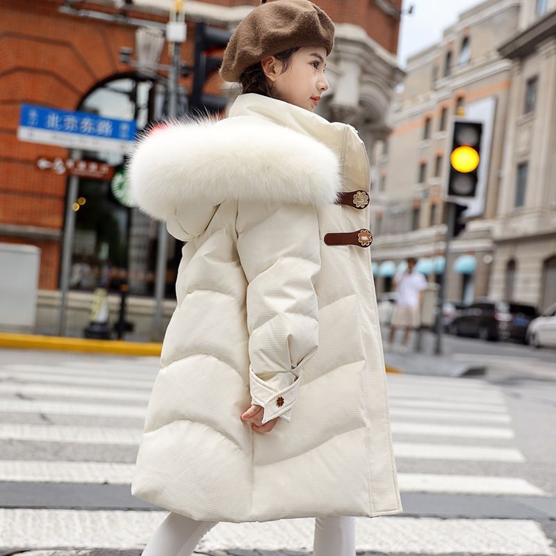 时尚女童羽绒服中长款新款韩版女孩洋气加厚大童外套冬季休闲童装