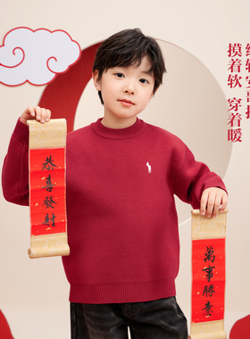 安可拉红色男童毛衣儿童加厚保暖内搭针织衫中大童圣诞新年拜年服