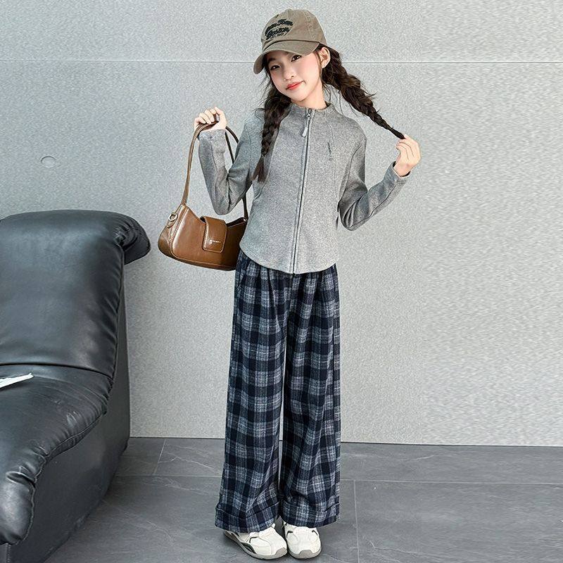 女童春秋季套装2026新款洋气时髦中大童韩版拉链开衫格子裤两件套,童装/婴儿装/亲子装,套装,淘宝优惠券,粉丝福利购,淘宝优惠卷