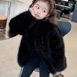 新款女童皮草加厚毛毛洋气狐狸外套短款女童宝宝大衣上衣童装韩版