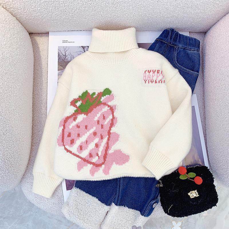 女童高领加绒毛衣2026新款潮儿童卡通草莓熊秋冬套头衫洋气针织衫,童装/婴儿装/亲子装,毛衣/针织衫,淘宝优惠券,粉丝福利购,淘宝优惠卷