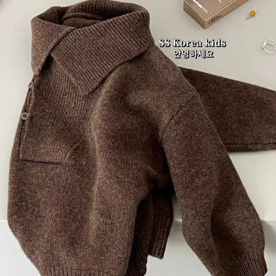 童装男童毛衣2025秋冬新款美拉德洋气保暖百搭女宝宝翻领针织衫潮