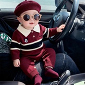 男宝宝针织连体衣帅气英伦风春秋装 polo领毛衣婴儿外出长袖 爬服潮