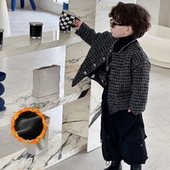 童装 26秋冬新款 韩版 男童中小儿童黑色格子花呢加厚夹棉小香风外套